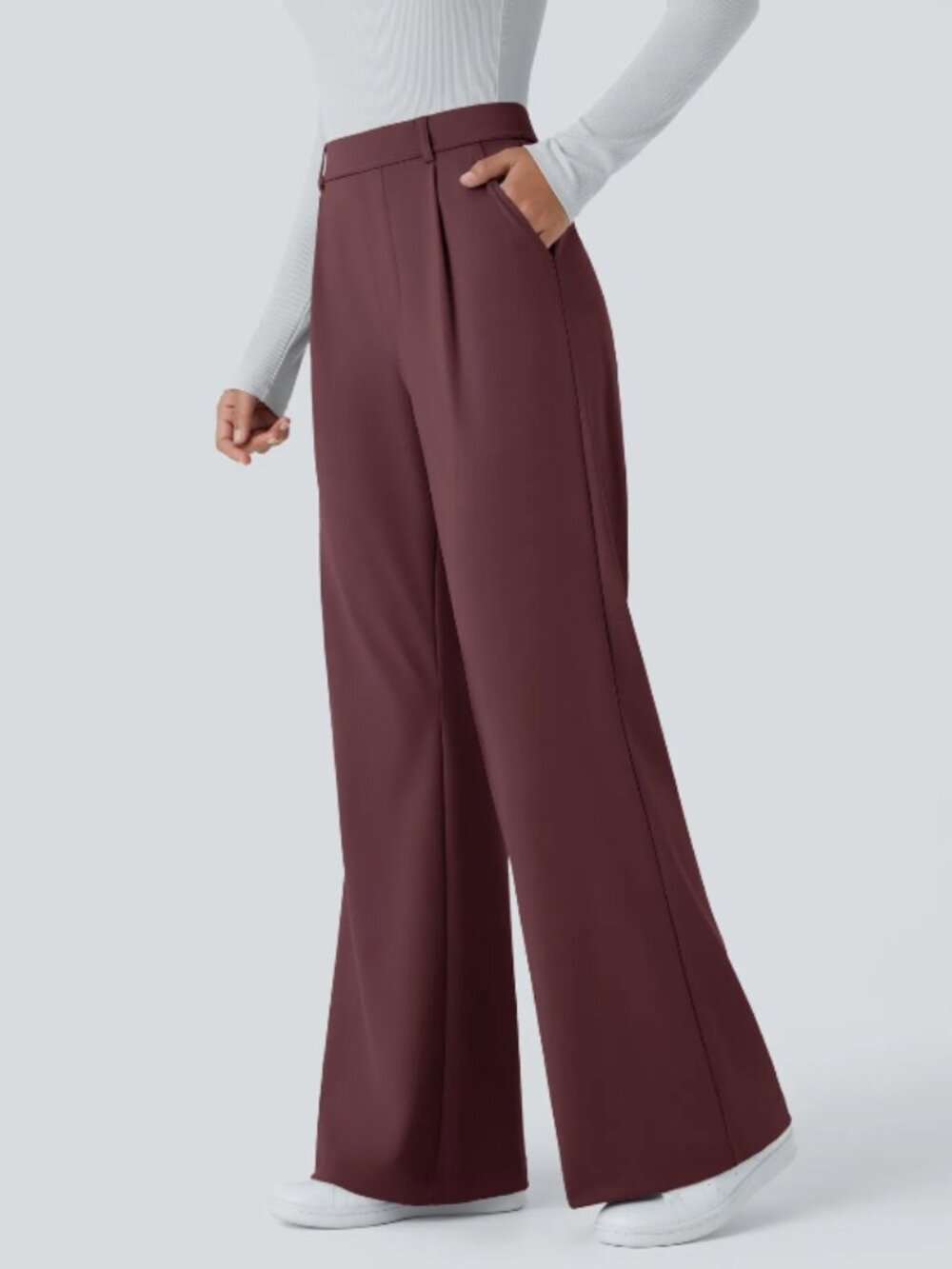 NWT Halara Flex™ DayStretch High Waisted Pocket Work Flare Pants Red Mahogany L